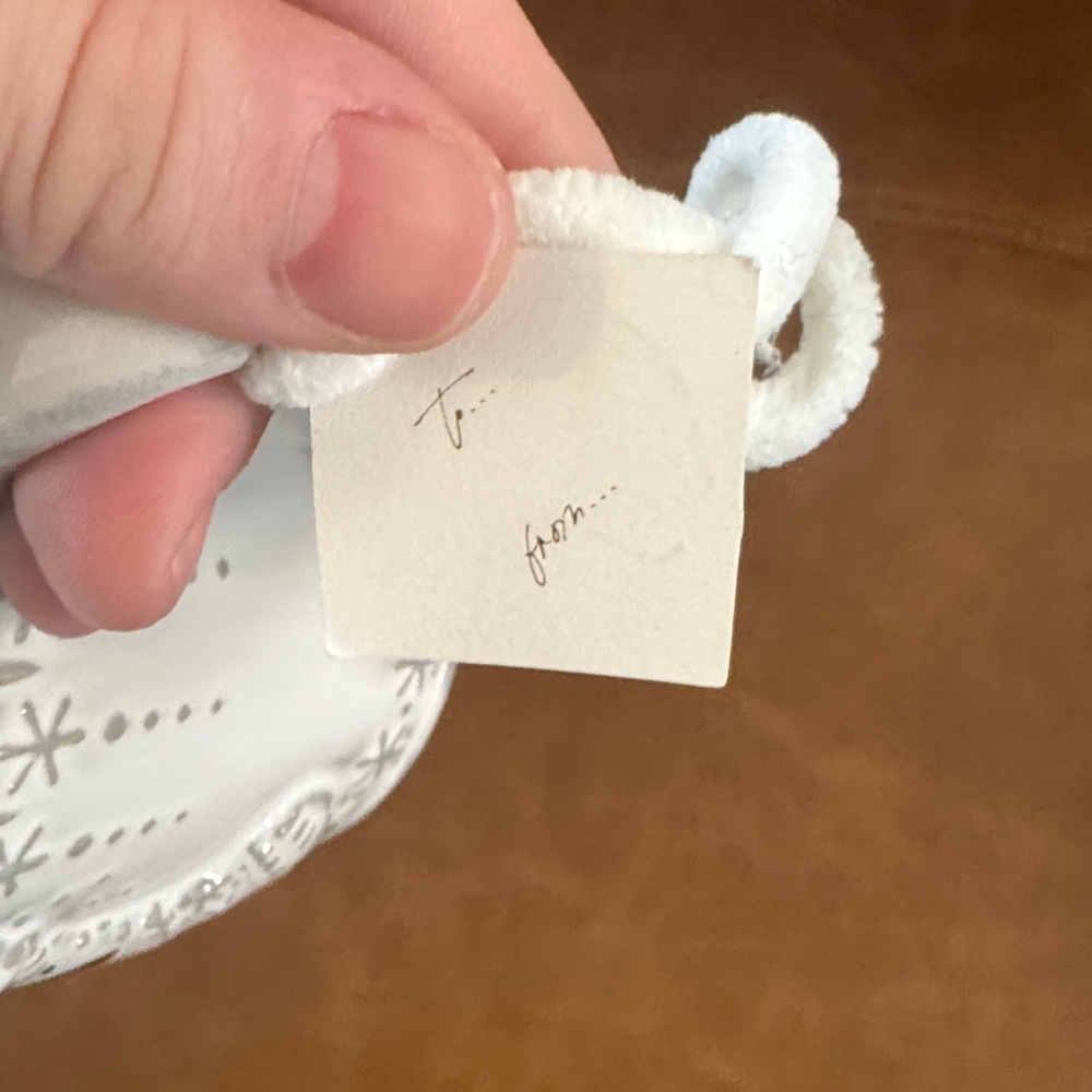 White Anthropologie Mug with Gold Letter A and Stocking Design - Picture 6 of 6